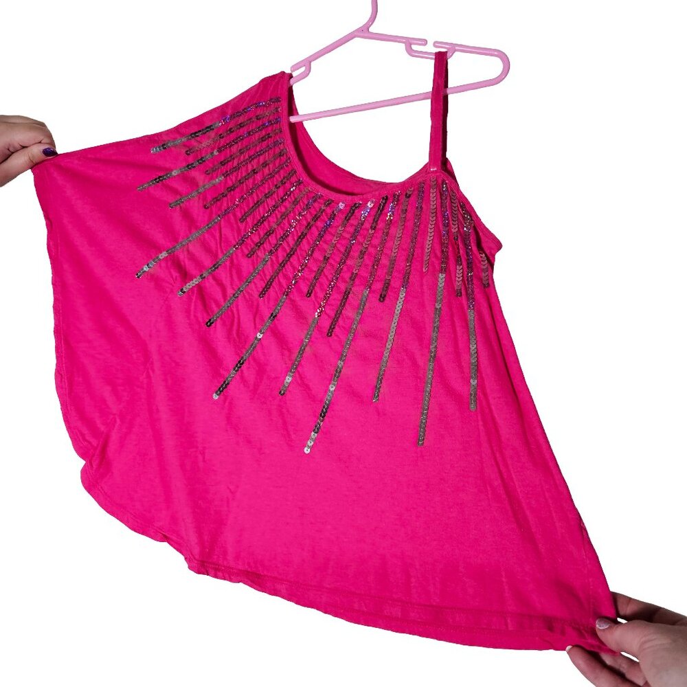 JUSTICE Girl's Single Shoulder Bright Pink Sequin Top